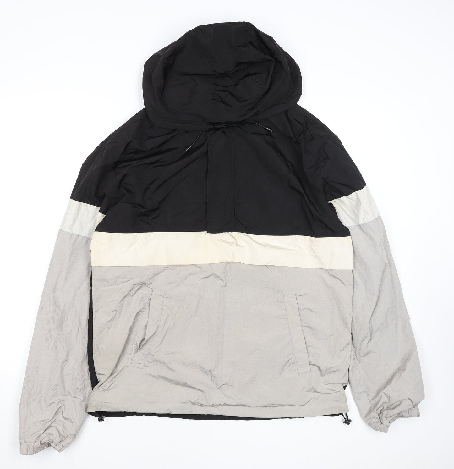 Primark Men’s Black Colourblock Hooded Windbreaker Jacket Size M