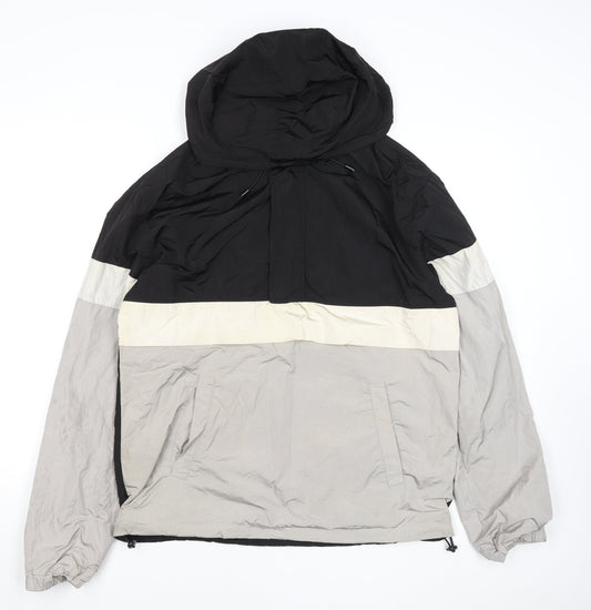 Primark Men’s Black Colourblock Hooded Windbreaker Jacket Size M