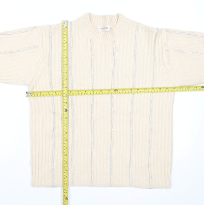 Gallery Womens Ivory Ribbed Knit Crew Neck Jumper Size S
