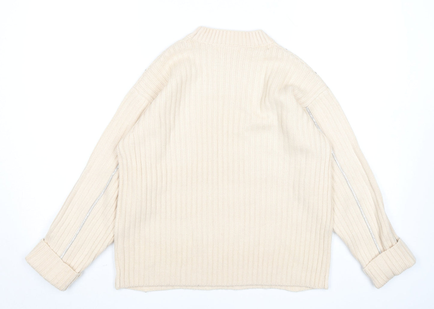 Gallery Womens Ivory Ribbed Knit Crew Neck Jumper Size S