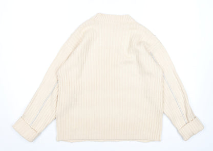 Gallery Womens Ivory Ribbed Knit Crew Neck Jumper Size S
