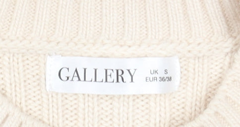 Gallery Womens Ivory Ribbed Knit Crew Neck Jumper Size S