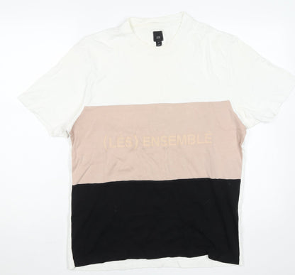 River Island Men's Multicoloured Colourblock Cotton Crew Neck T-Shirt M