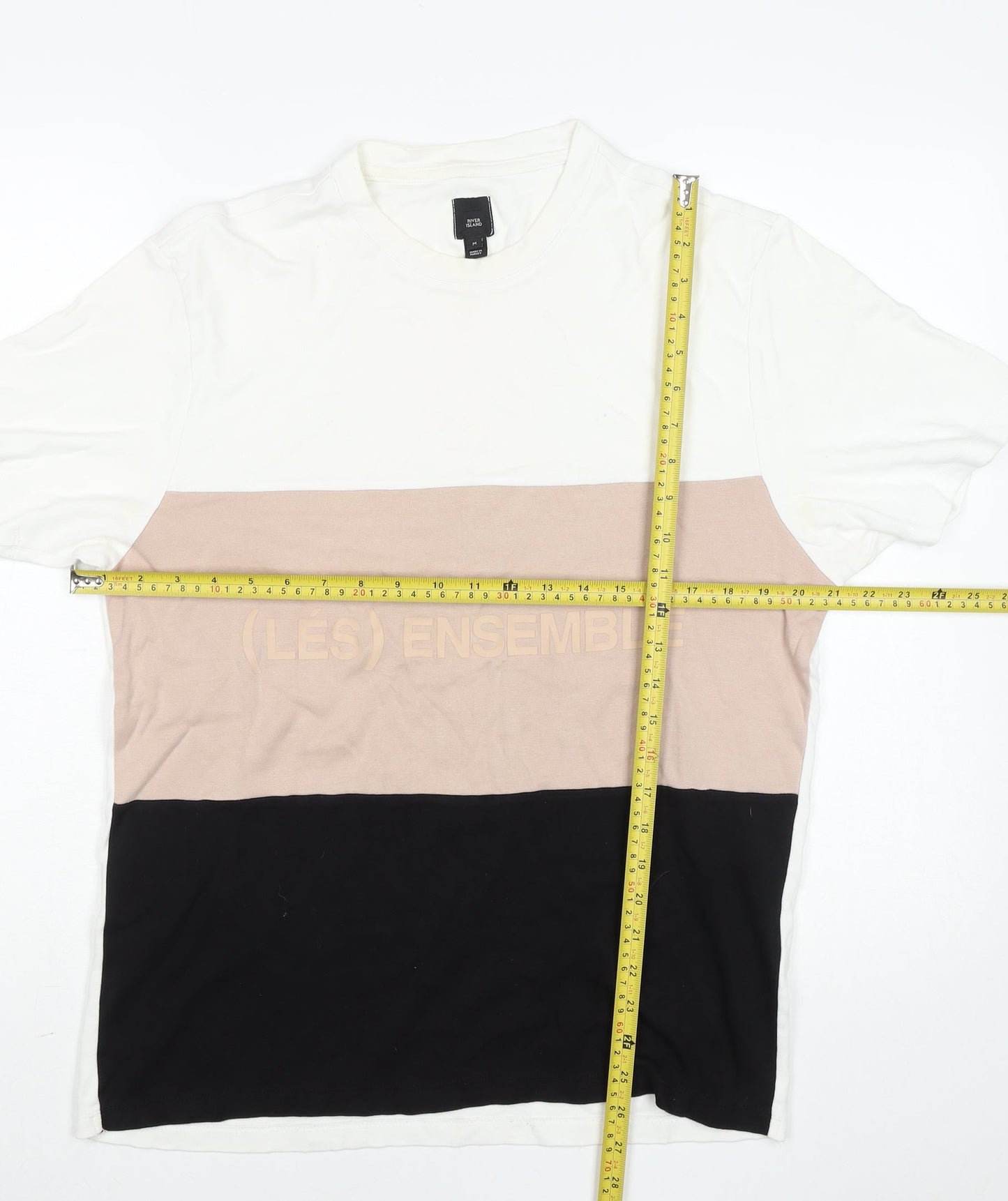 River Island Men's Multicoloured Colourblock Cotton Crew Neck T-Shirt M