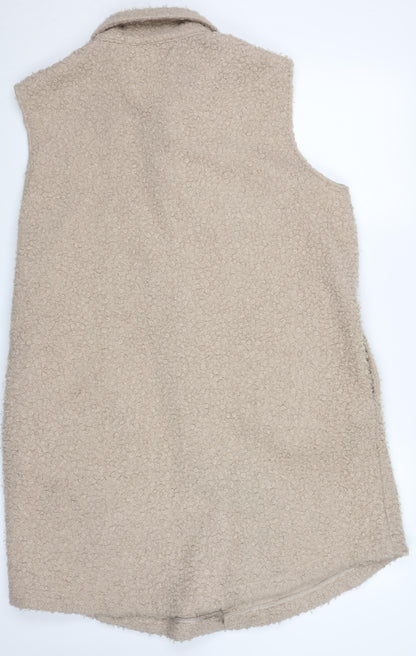 Dunnes Womens Beige Fleece Button Waistcoat L Sleeveless Casual
