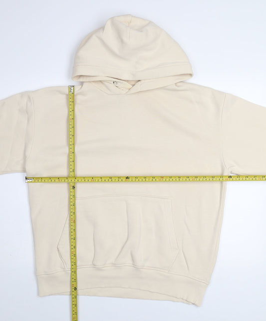 ZARA Men's Beige Pullover Hoodie Fleece Lined Hooded Sweatshirt Size L
