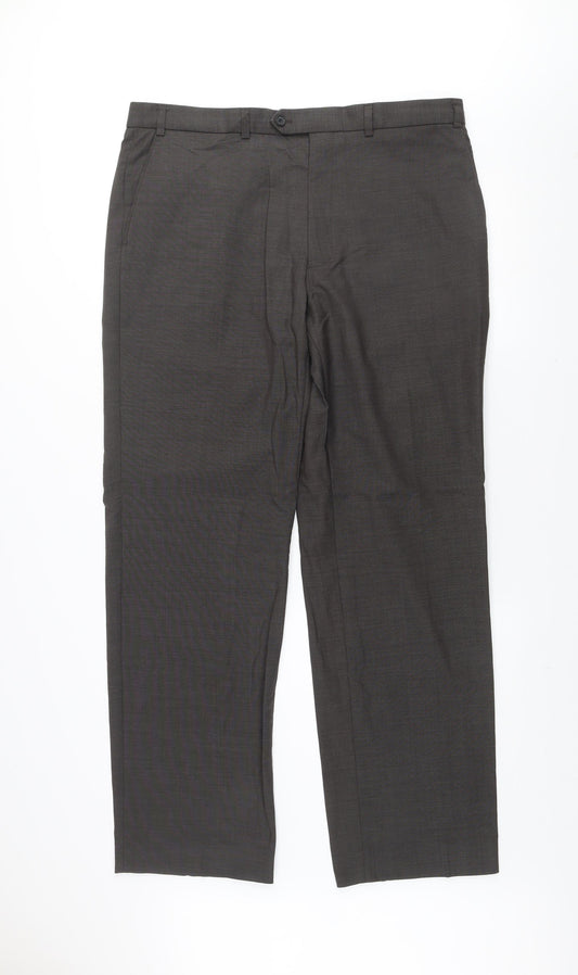 Marks and Spencer Men's Grey 38in Wool Suit Trousers Formal Classic Fit