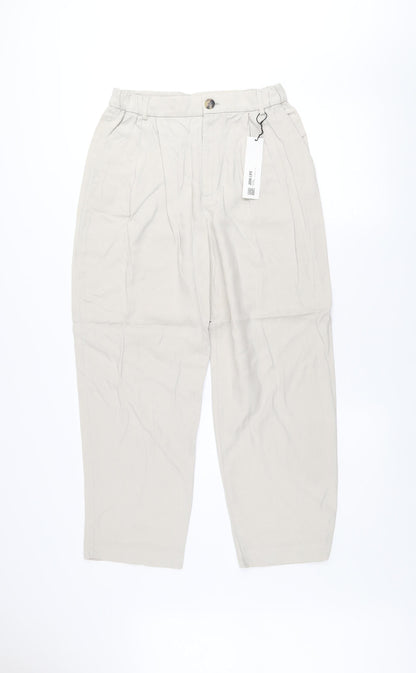 Womens UK Size S Zara Relaxed Fit Cropped Beige Trousers
