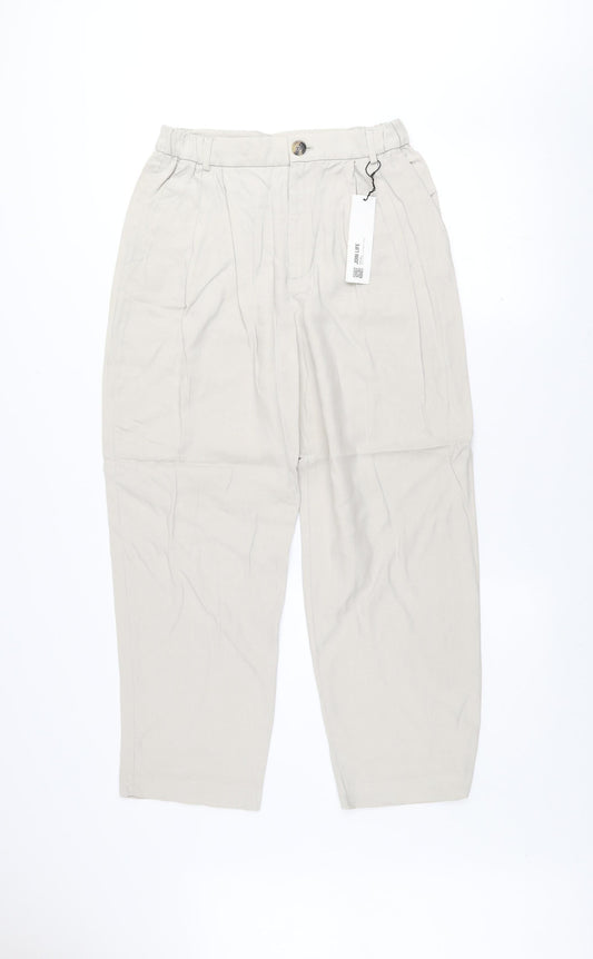 Womens UK Size S Zara Relaxed Fit Cropped Beige Trousers