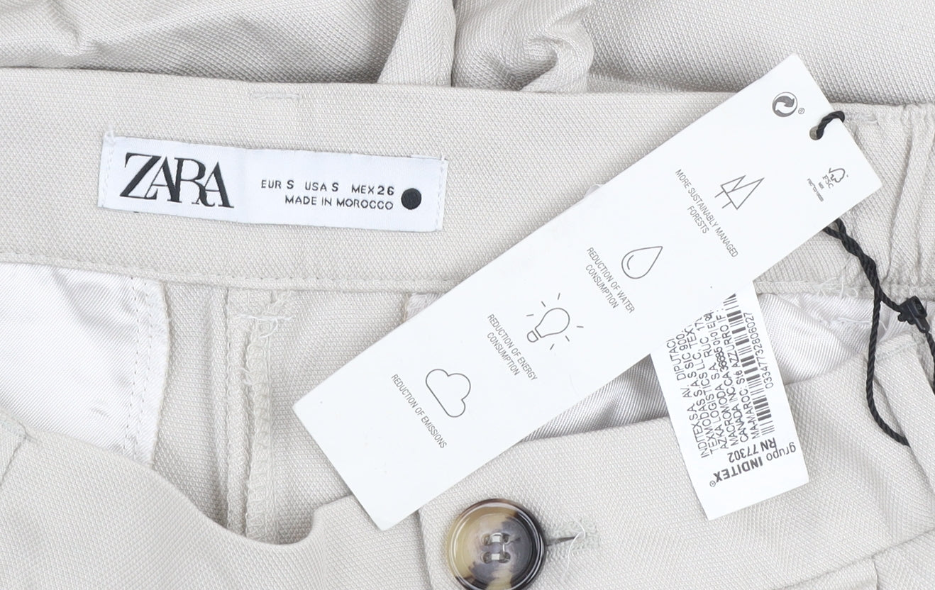 Womens UK Size S Zara Relaxed Fit Cropped Beige Trousers