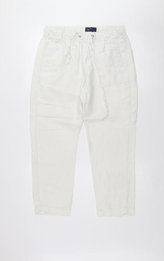 GAP Women White Linen Cotton Jogger Trousers M Elastic Waist