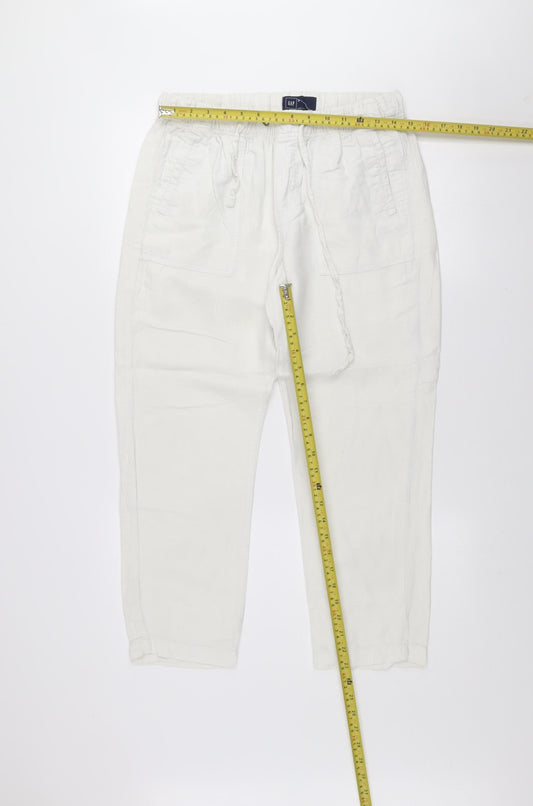 GAP Women White Linen Cotton Jogger Trousers M Elastic Waist
