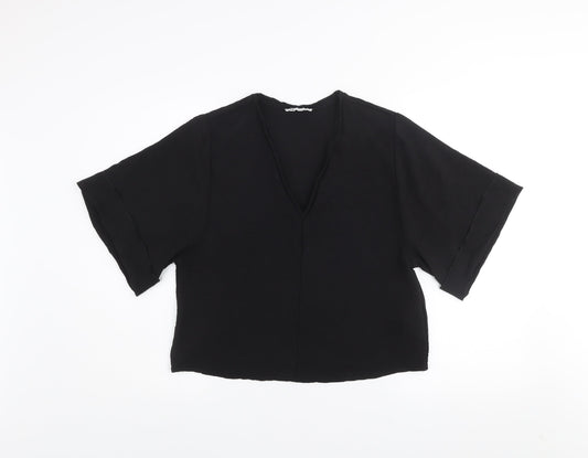 Womens UK Size S Zara Black Cropped Blouse