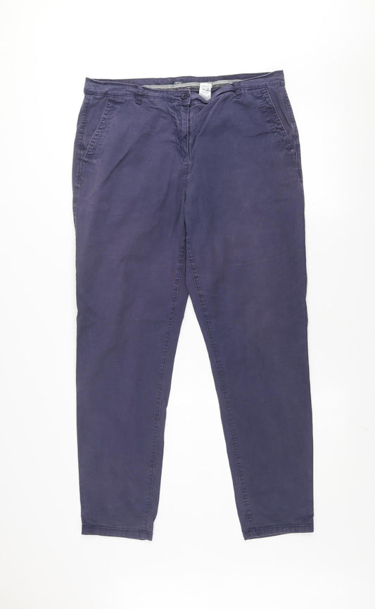Marks and Spencer Women's Blue Chino Trousers Size 14R Cotton Blend