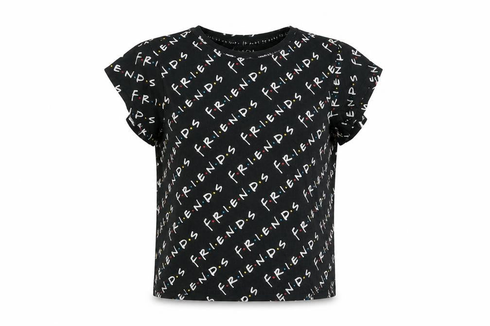 Womens UK Size S FRIENDS The Television Series Black Basic T-Shirt