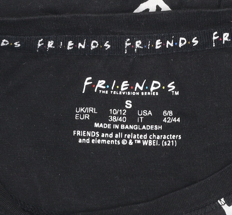 Womens UK Size S FRIENDS The Television Series Black Basic T-Shirt