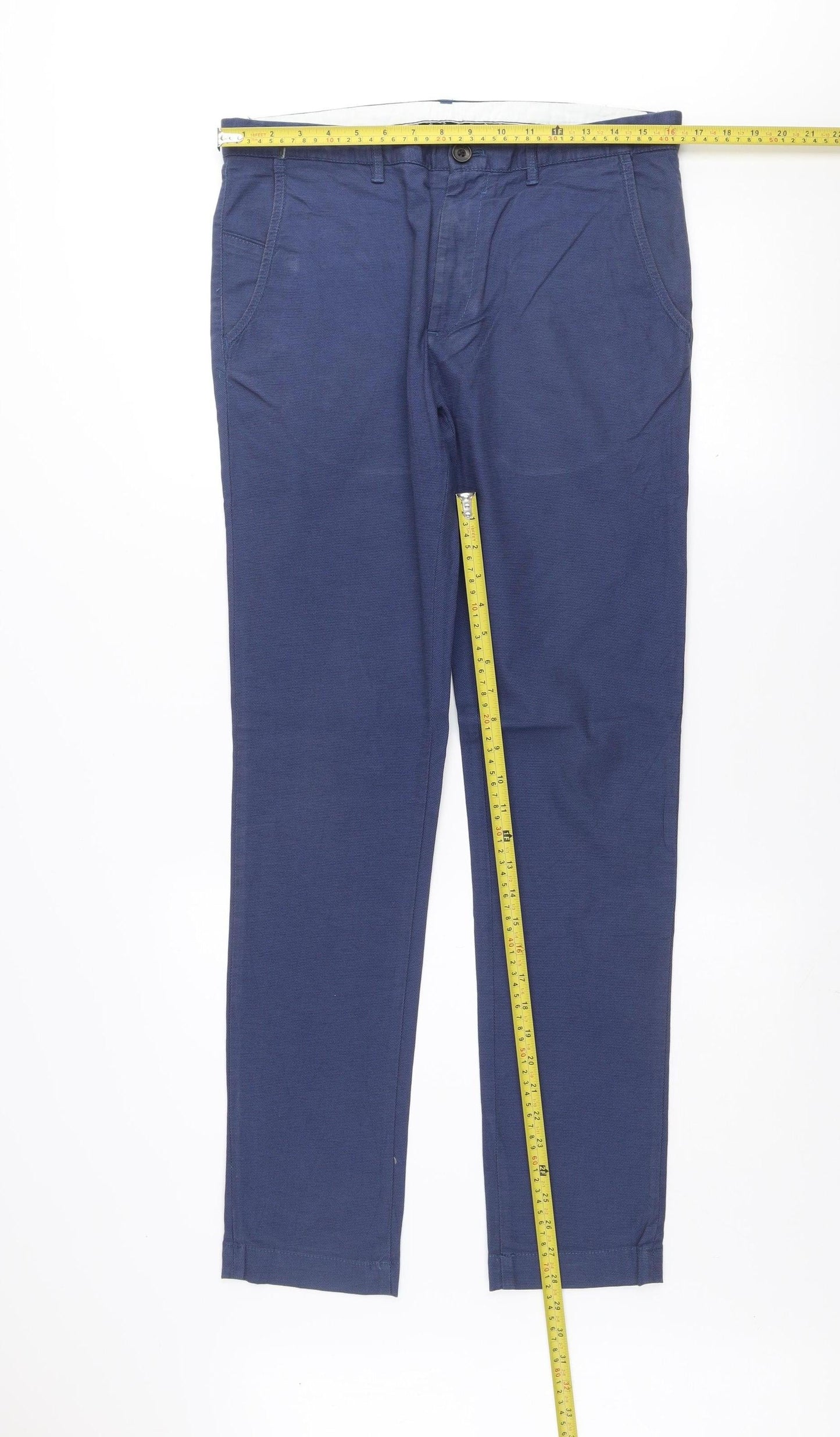 Zara Man Blue Slim Fit Chino Trousers Men's 32 Regular Cotton