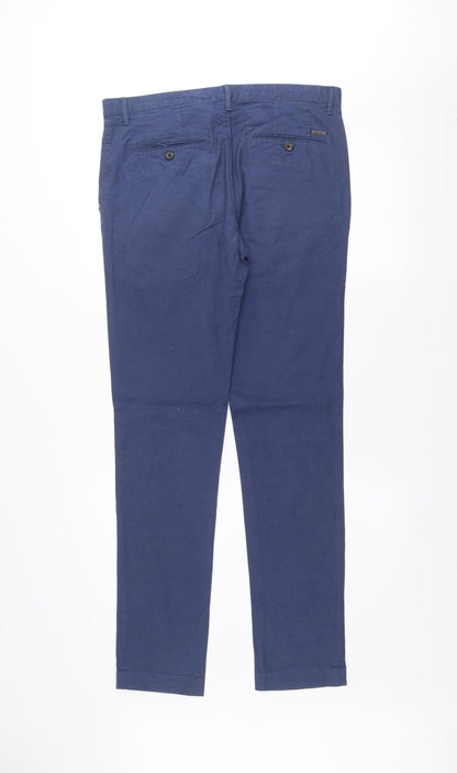 Zara Man Blue Slim Fit Chino Trousers Men's 32 Regular Cotton