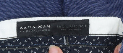 Zara Man Blue Slim Fit Chino Trousers Men's 32 Regular Cotton