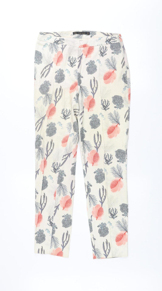 Zara Basic Women's Beige Floral Cropped Trousers Size S Cotton Blend
