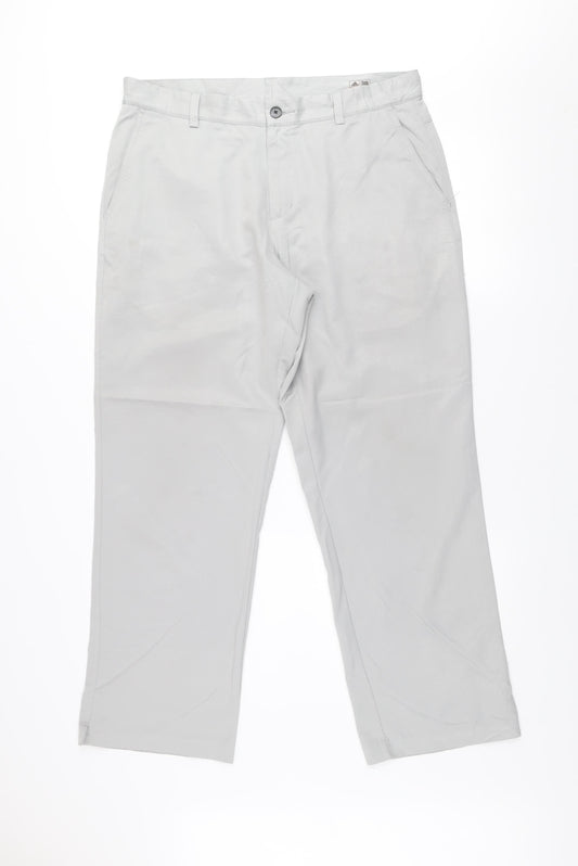 Adidas Men Grey 34x30 Climalite Golf Khaki Trousers Regular Fit