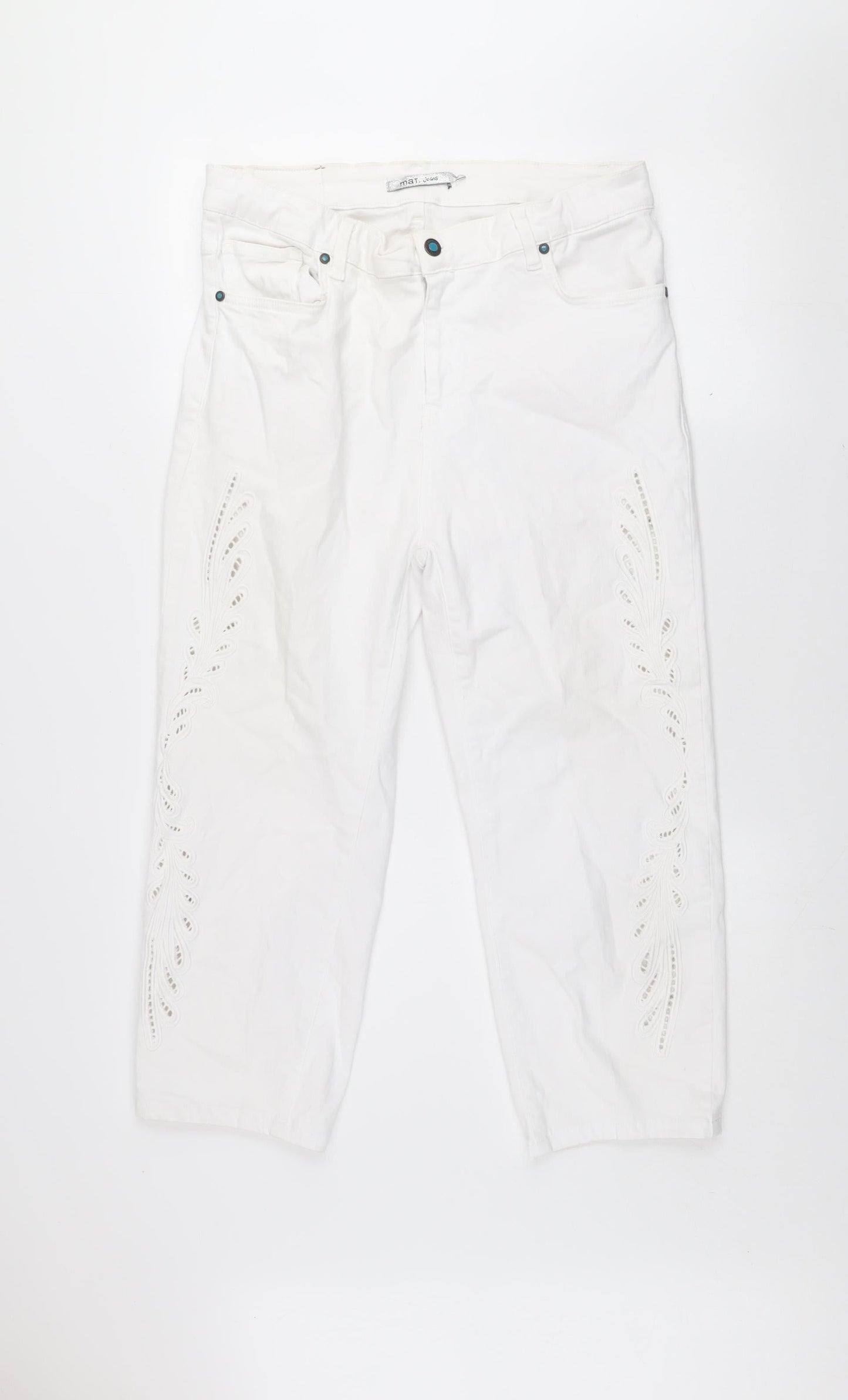 Womens UK Size L mat. Regular Fit Straight White Jeans