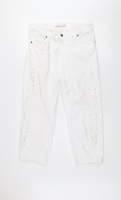 Womens UK Size L mat. Regular Fit Straight White Jeans