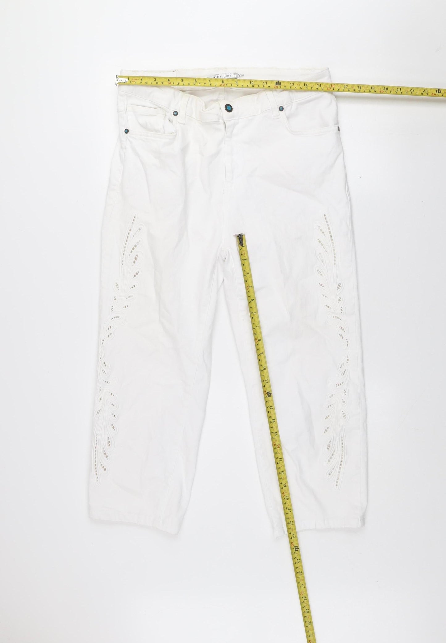 Womens UK Size L mat. Regular Fit Straight White Jeans