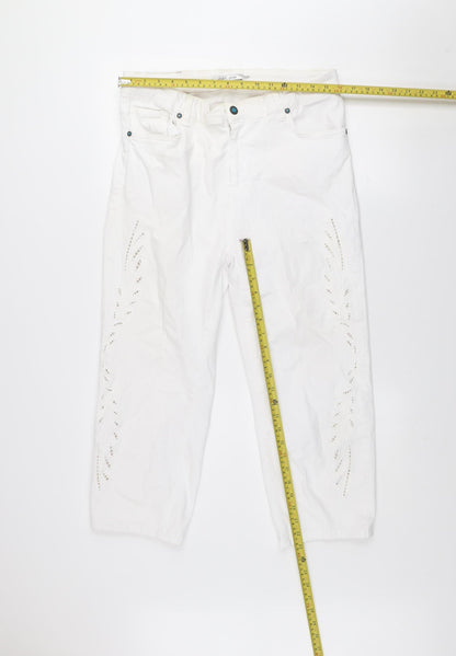 Womens UK Size L mat. Regular Fit Straight White Jeans