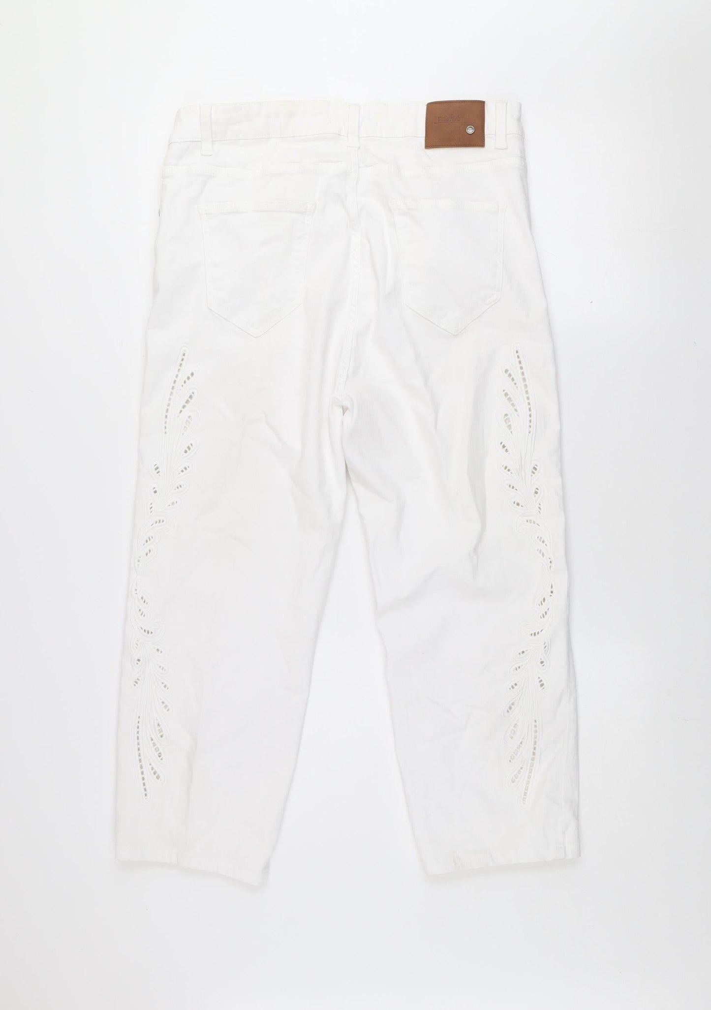 Womens UK Size L mat. Regular Fit Straight White Jeans