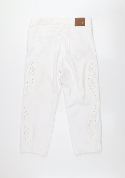 Womens UK Size L mat. Regular Fit Straight White Jeans