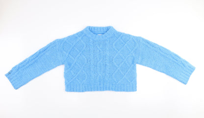 ASOS DESIGN Women Blue Cable-Knit Crew Neck Cropped Jumper Size 8