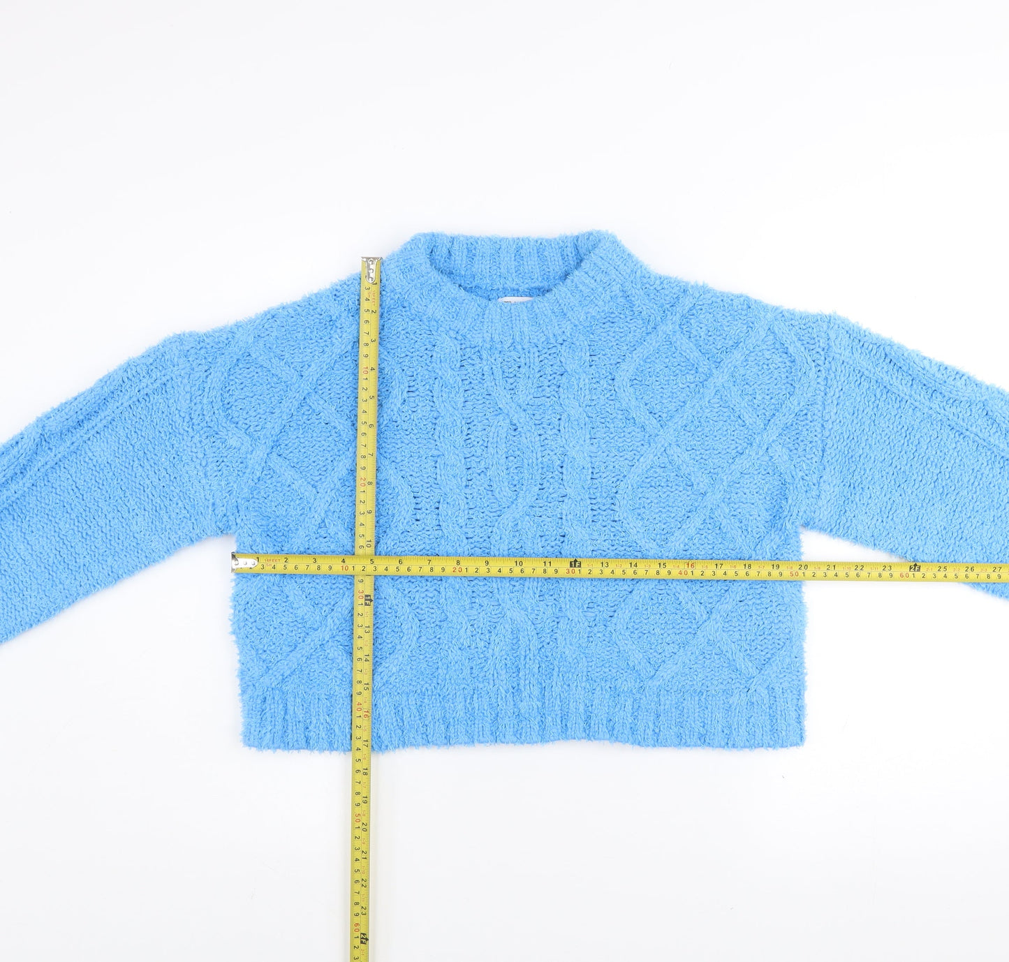 ASOS DESIGN Women Blue Cable-Knit Crew Neck Cropped Jumper Size 8