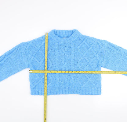 ASOS DESIGN Women Blue Cable-Knit Crew Neck Cropped Jumper Size 8