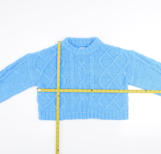 ASOS DESIGN Women Blue Cable-Knit Crew Neck Cropped Jumper Size 8