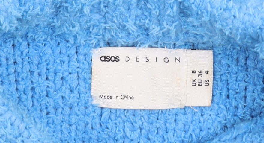 ASOS DESIGN Women Blue Cable-Knit Crew Neck Cropped Jumper Size 8