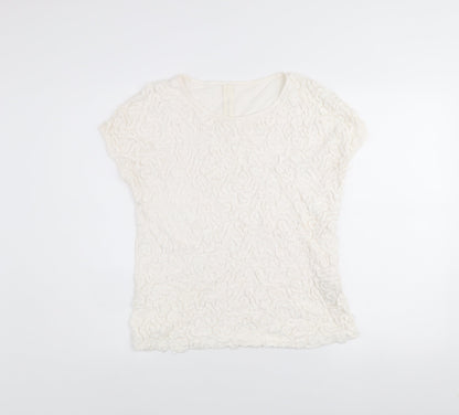 Womens UK Size L Zara Ivory Basic T-Shirt