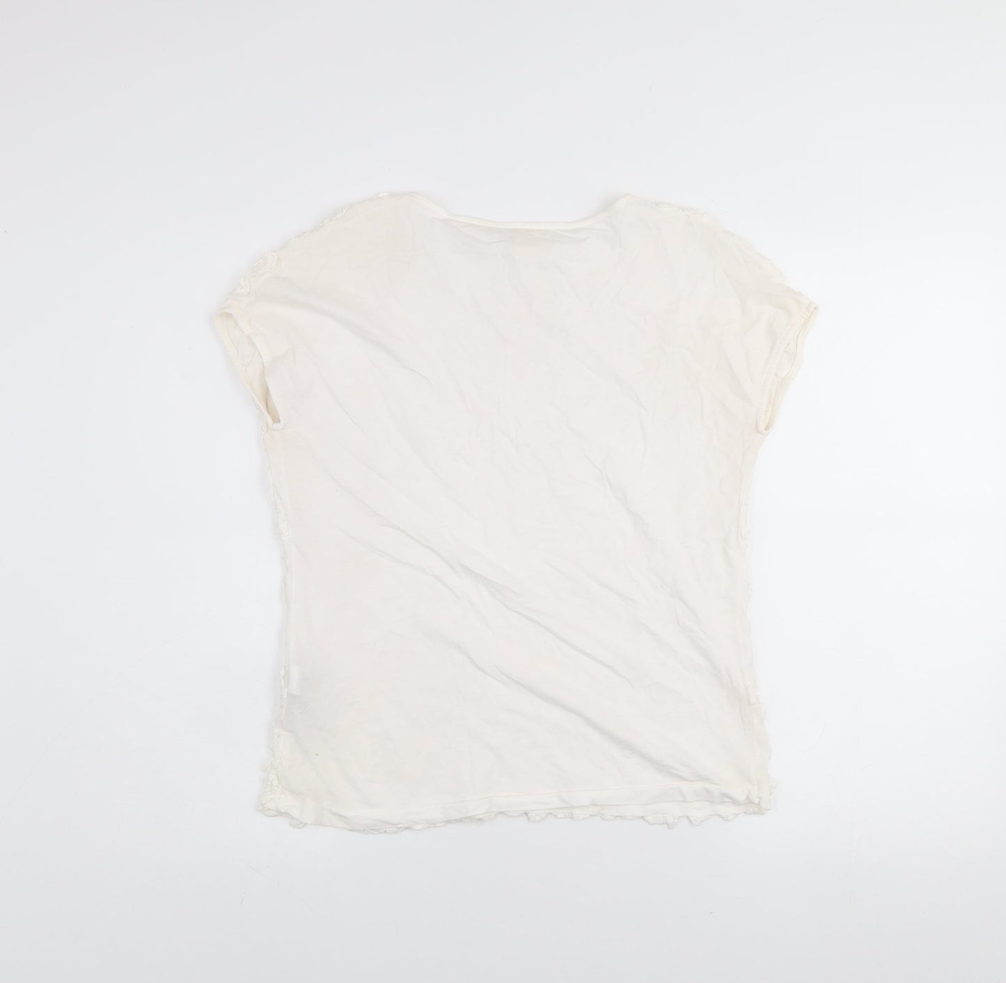 Womens UK Size L Zara Ivory Basic T-Shirt