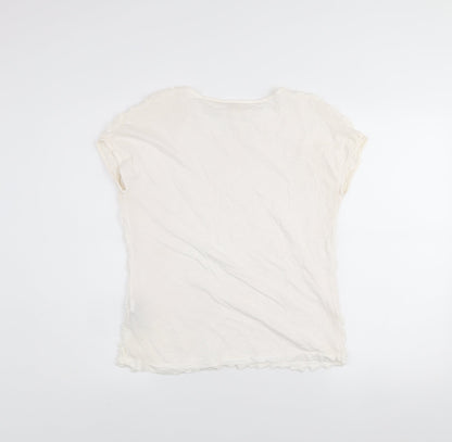 Womens UK Size L Zara Ivory Basic T-Shirt