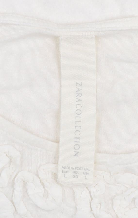 Womens UK Size L Zara Ivory Basic T-Shirt