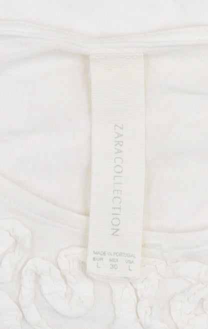 Womens UK Size L Zara Ivory Basic T-Shirt