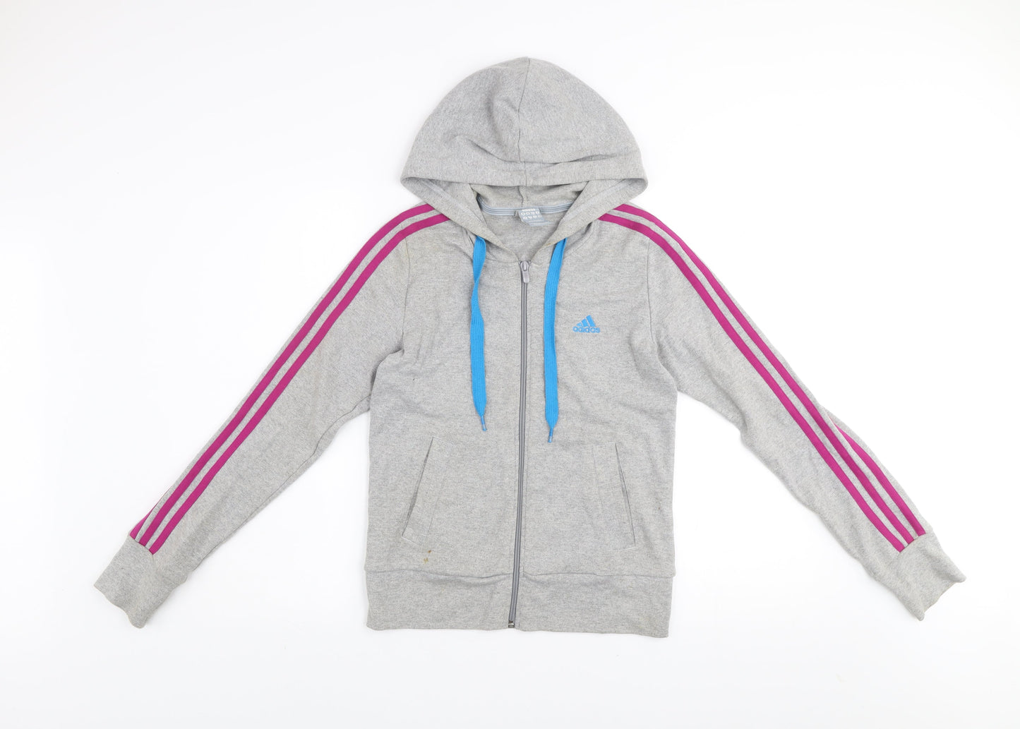 Adidas Women's Grey Track Jacket Size 8 Hooded Full Zip Sportswear