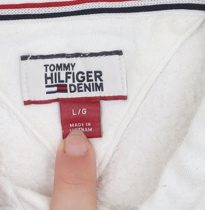 Womens UK Size L Tommy Hilfiger Denim White Pullover Hoodie