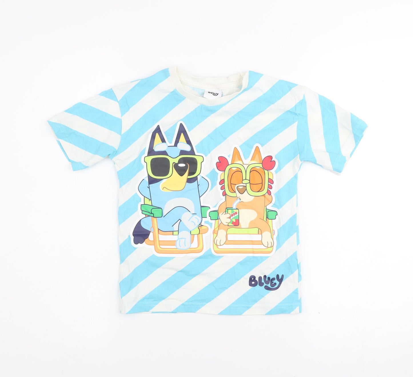 Tu Bluey Boys Blue Stripe Cotton T-Shirt 5-6 Years Short Sleeve
