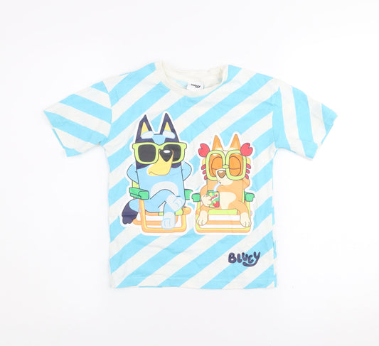Tu Bluey Boys Blue Stripe Cotton T-Shirt 5-6 Years Short Sleeve