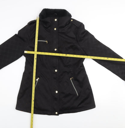 Jessica Simpson Womens Black L Parka Jacket with Fur Trim & Gold Zips