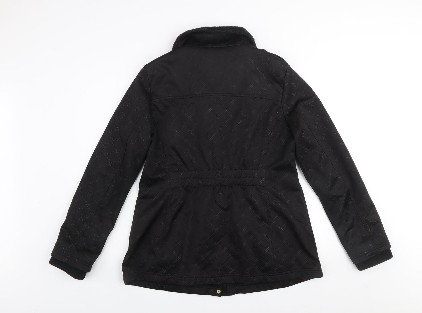 Jessica Simpson Womens Black L Parka Jacket with Fur Trim & Gold Zips