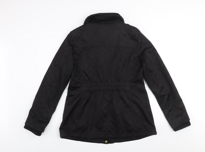 Jessica Simpson Womens Black L Parka Jacket with Fur Trim & Gold Zips