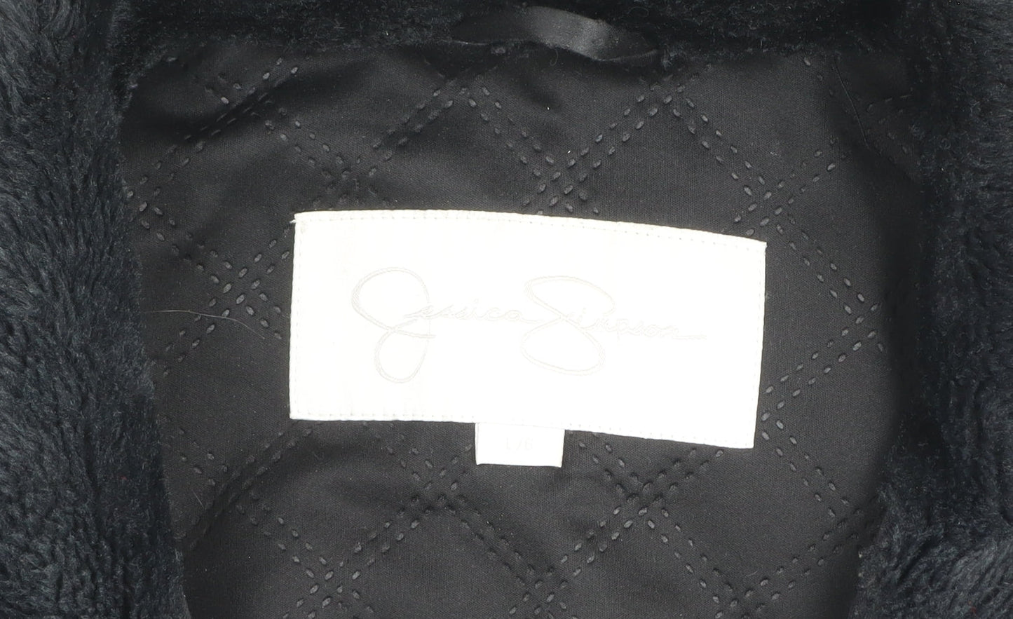 Jessica Simpson Womens Black L Parka Jacket with Fur Trim & Gold Zips