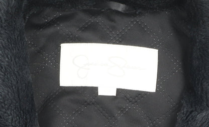 Jessica Simpson Womens Black L Parka Jacket with Fur Trim & Gold Zips